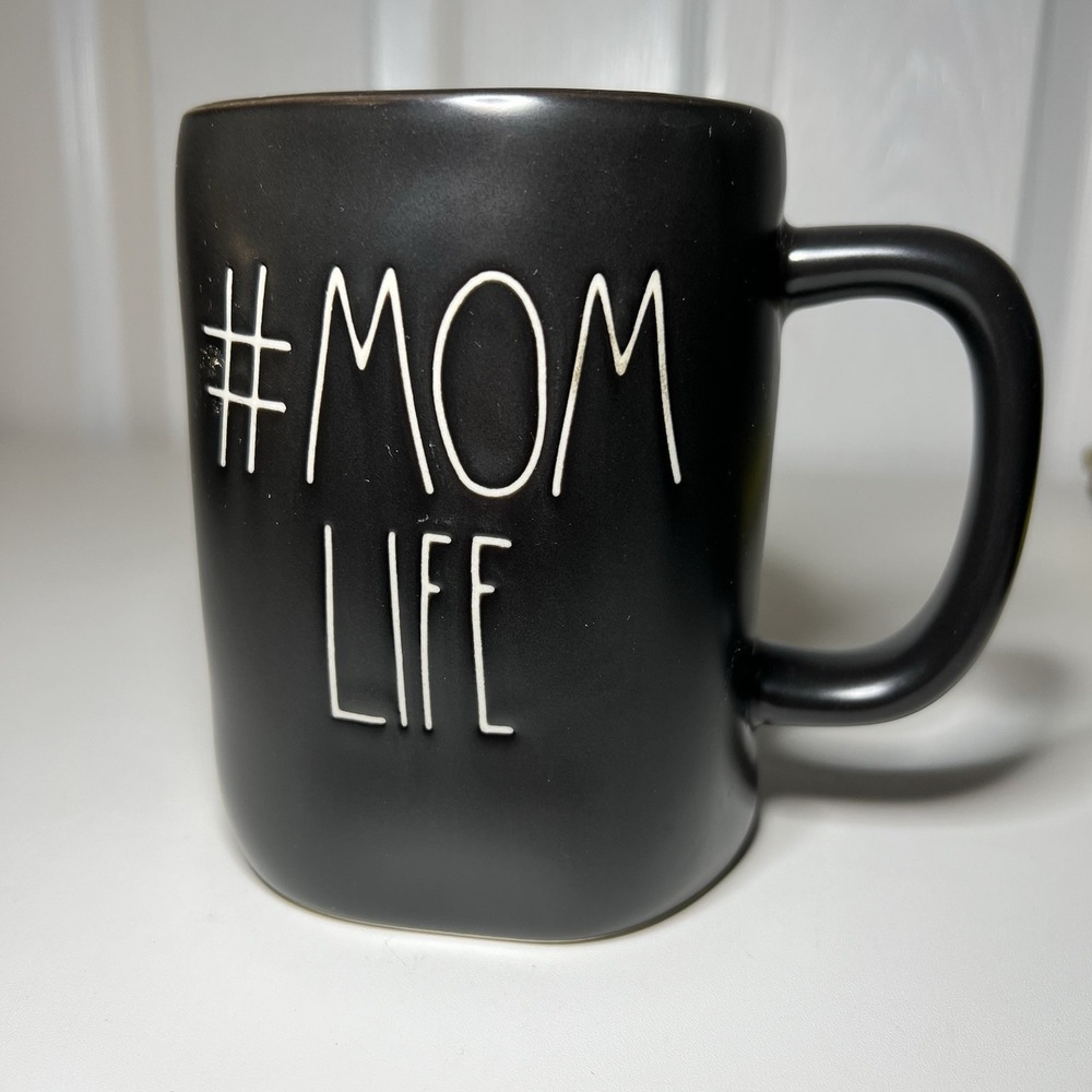 Rae Dunn Mug "MOM LIFE " Black Coffee Mug With White Letters Mother's Day New